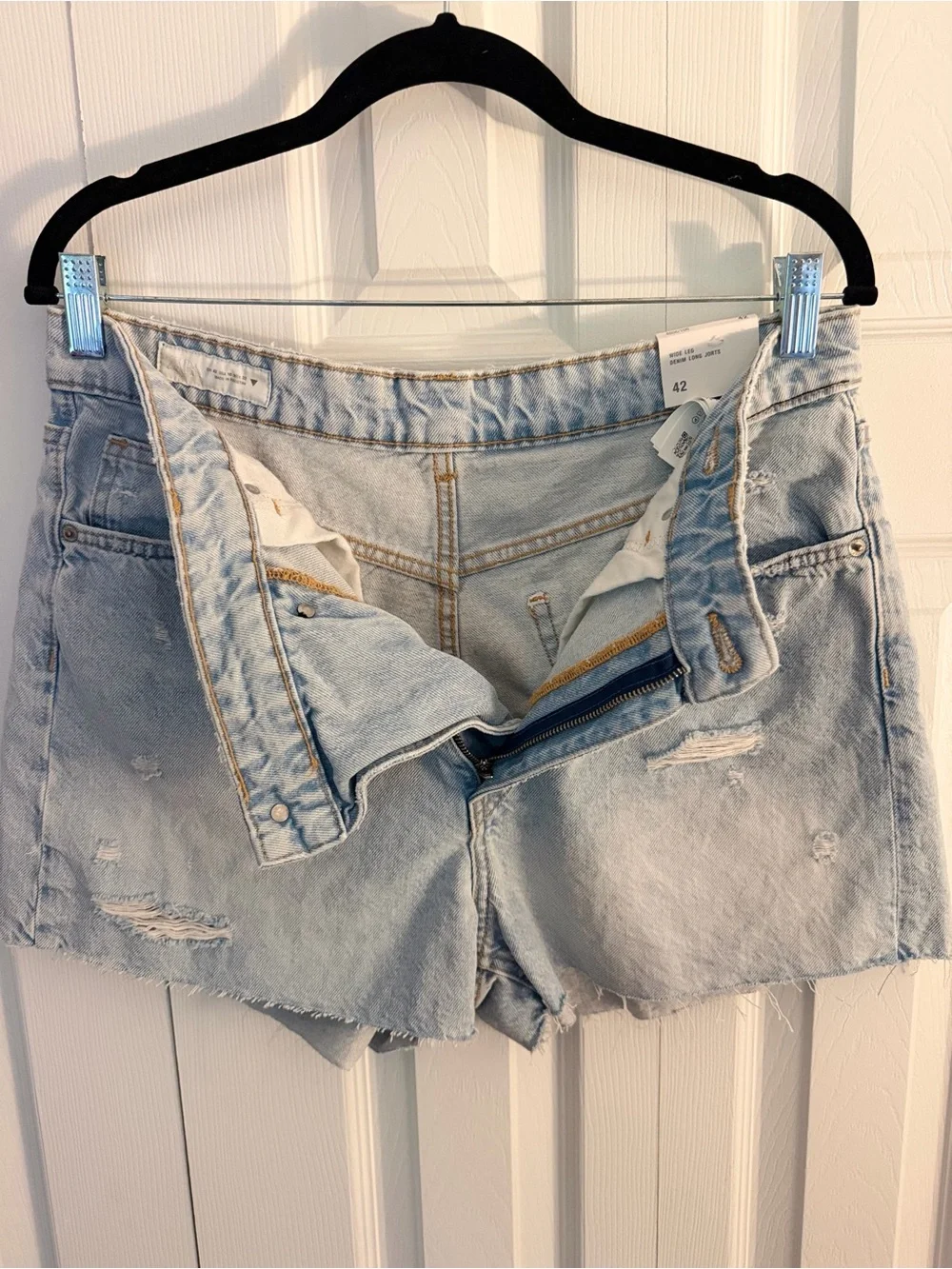Zara Asymmetrical Crossover High Waist Wide Leg Denim Jorts Size 42 / 10